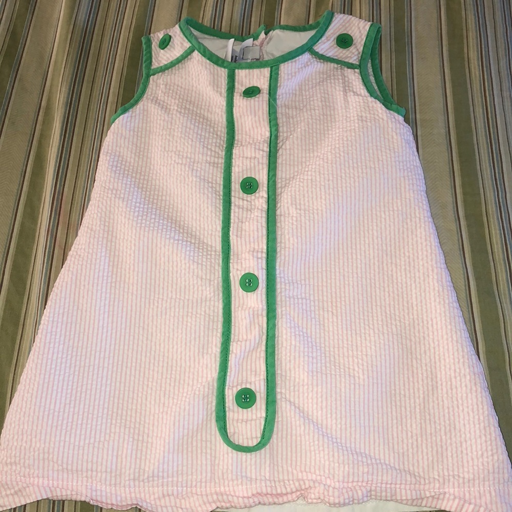 Adorable pink and white seersucker dress.